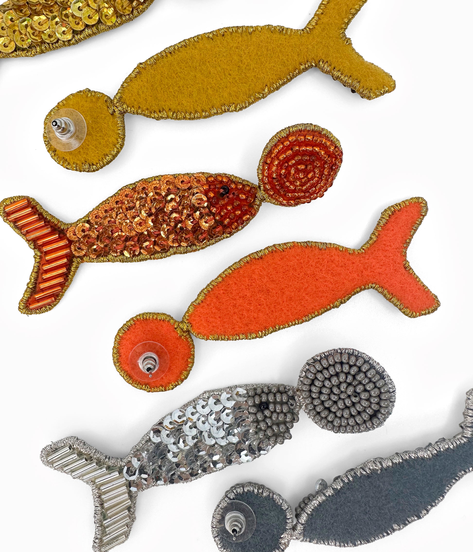 Orange Beaded Disco Fish Earrings