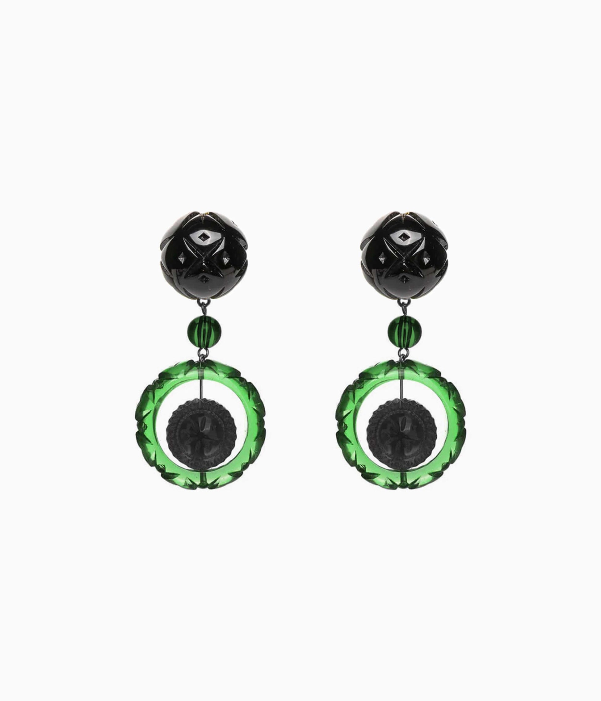 Queen Drop Earrings in Black & Green