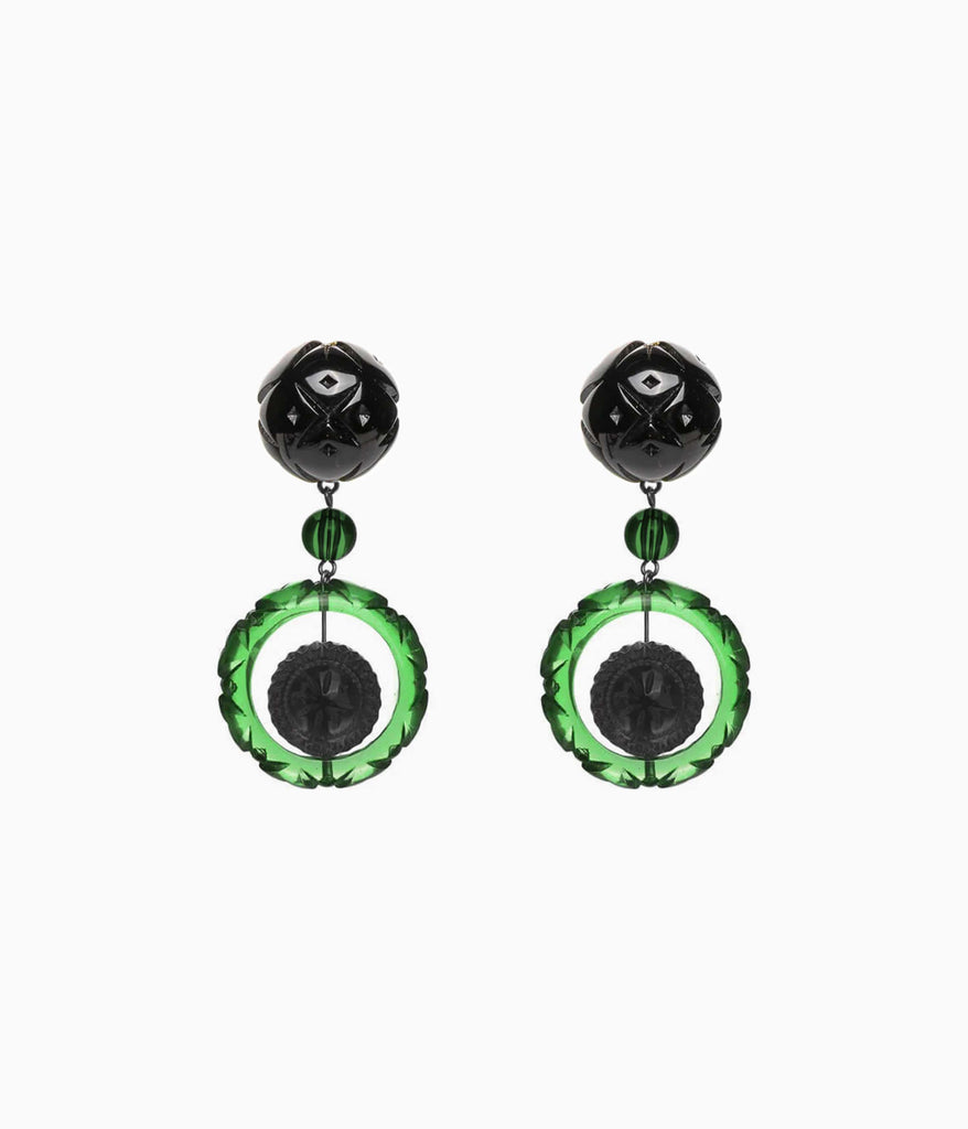 Queen Drop Earrings in Black & Green