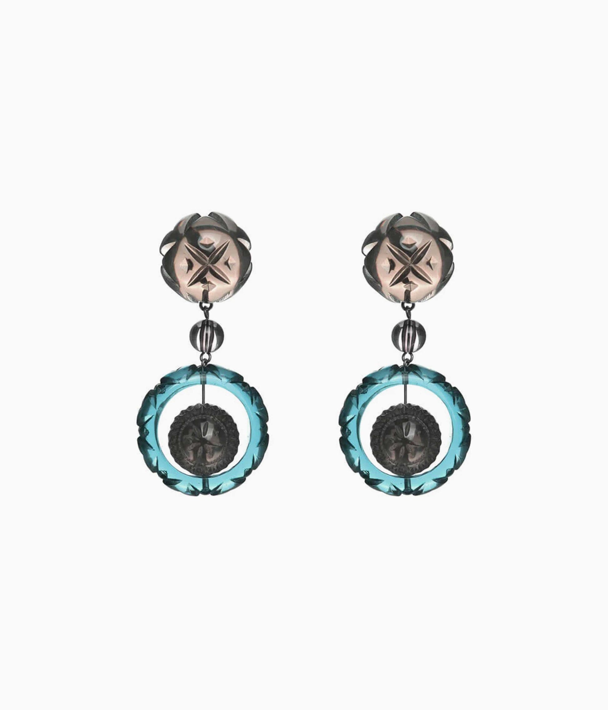 Queen Drop Earrings in Grey & Indigo