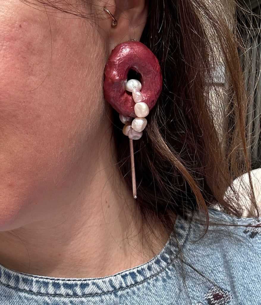 Donut Pearl Dangle Earrings