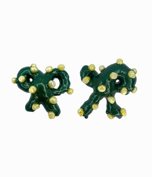 Green Bows with Yellow Pearls Earrings