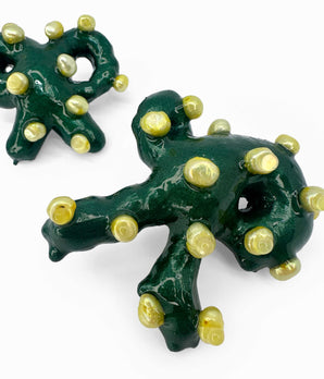 Green Bows with Yellow Pearls Earrings