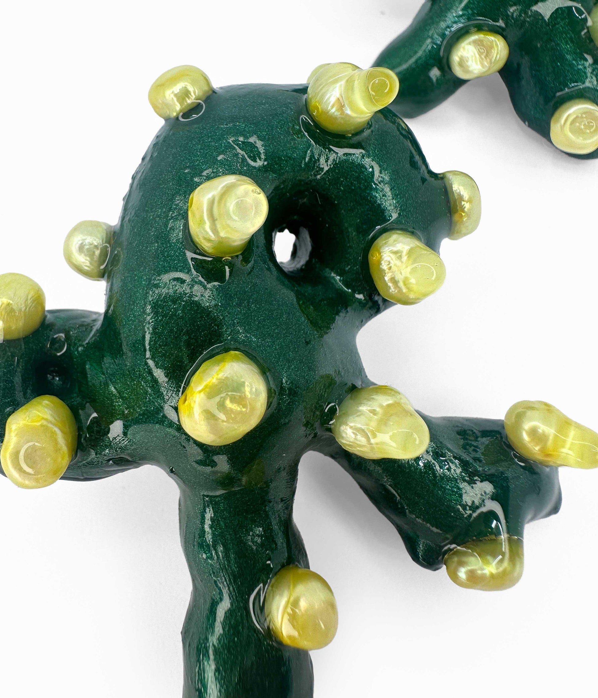 Green Bows with Yellow Pearls Earrings