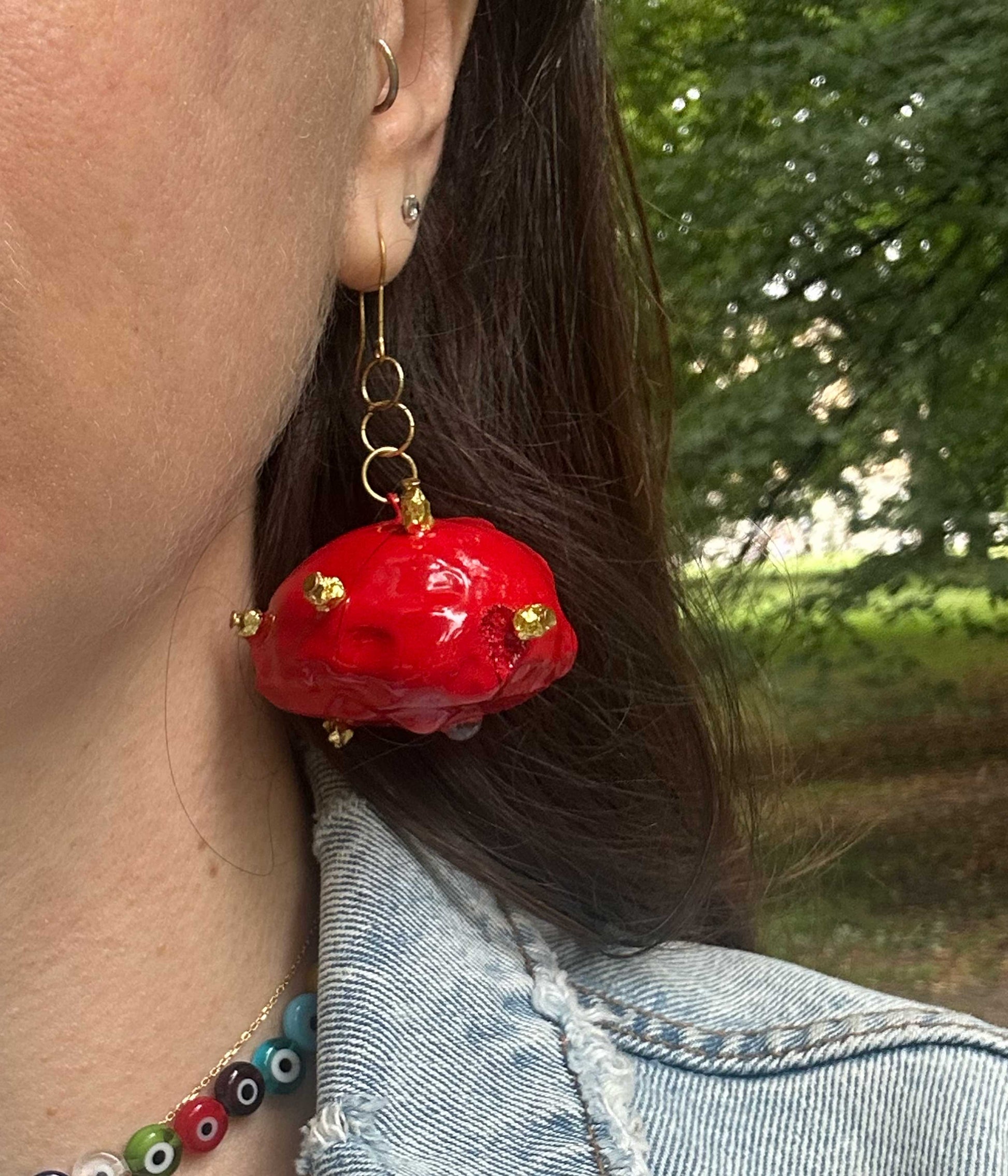 Red Goldy Glitzy Jellyfish Earrings