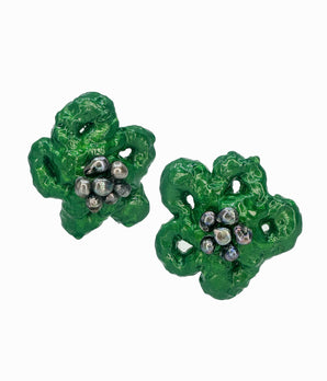 Big Green Fleur with Pearls Earrings