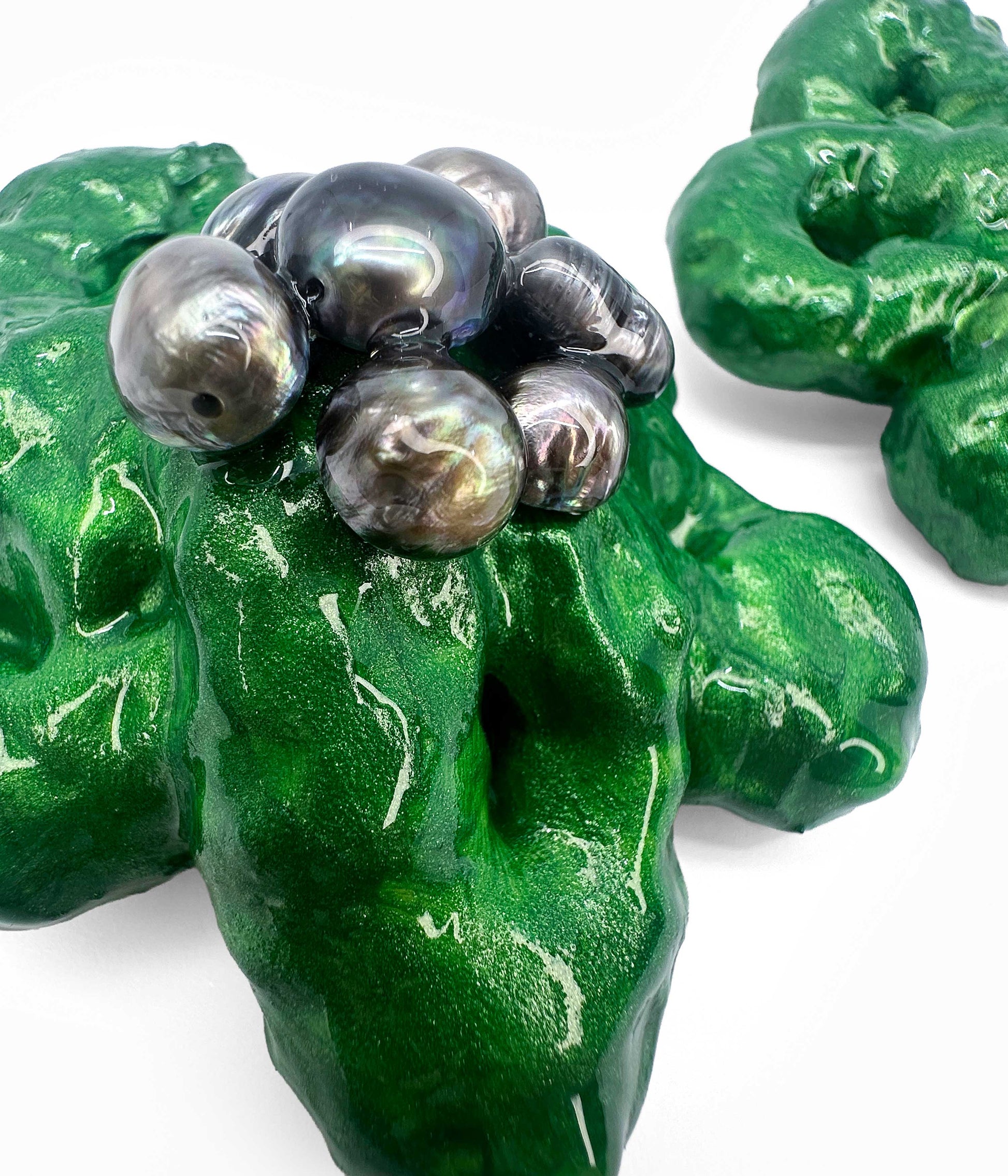 Big Green Fleur with Pearls Earrings