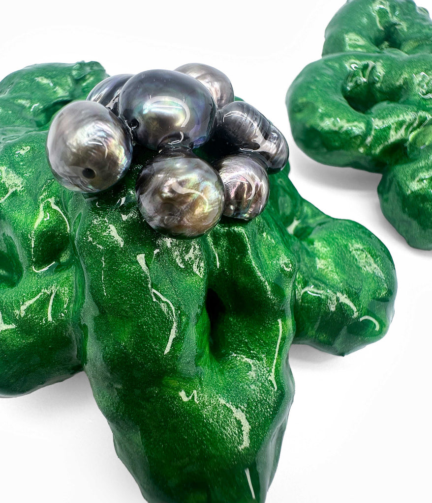 Big Green Fleur with Pearls Earrings