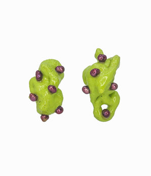 Lime Green Blobs with Purple Pearls Earrings