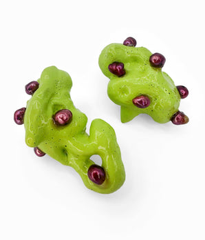 Lime Green Blobs with Purple Pearls Earrings